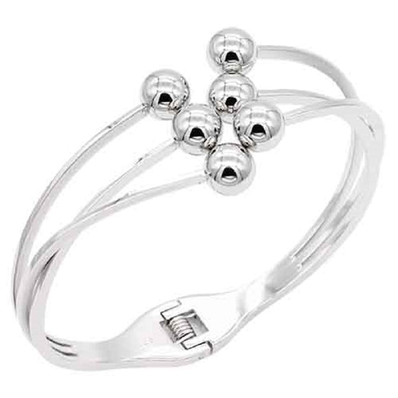 STAINLESS STEEL SILVER PLATED BANGLE HINGE BRACELET ( 4248 SV )