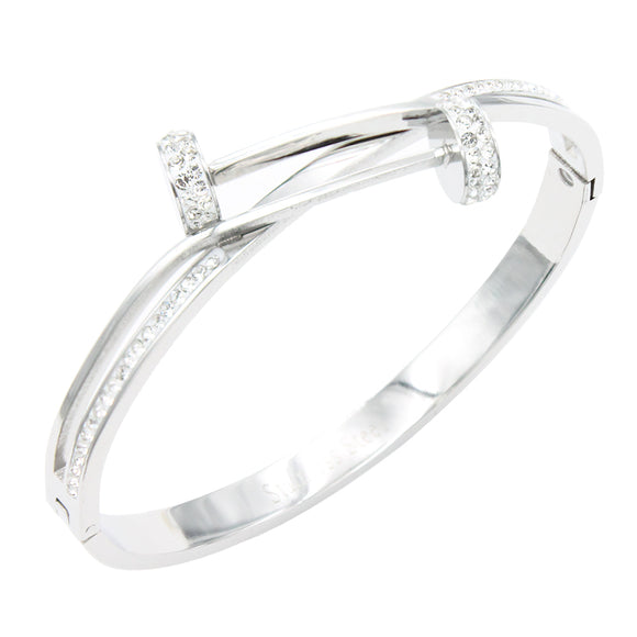 SILVER STAINLESS STEEL BANGLE CLEAR STONES ( 4269 SV )