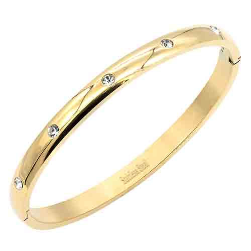 GOLD STAINLESS STEEL BANGLE CLEAR STONES ( 606 GD )