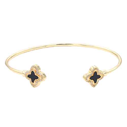 GOLD PLATED BANGLE QUATREFOIL BLACK ( 414 GDBK )