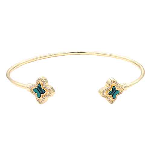 GOLD PLATED BANGLE QUATREFOIL GREEN ( 414 GDGR )
