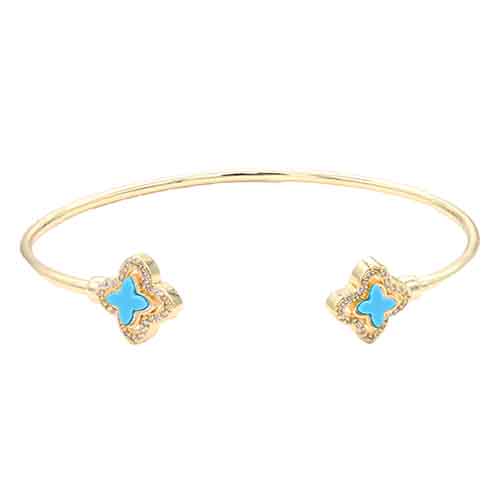 GOLD PLATED BANGLE QUATREFOIL TURQUOISE ( 414 GDTQ )