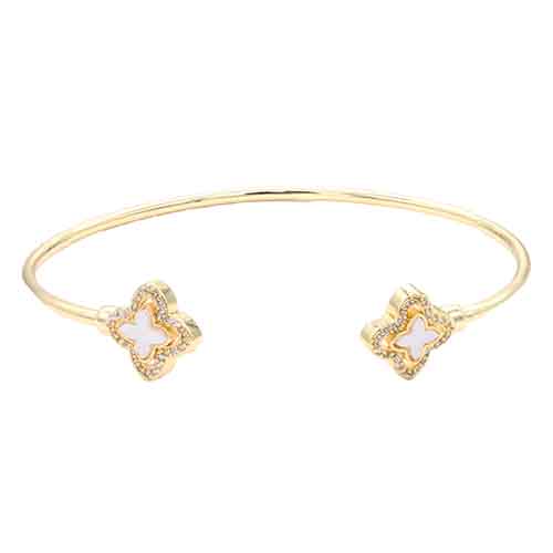 GOLD PLATED BANGLE QUATREFOIL WHITE ( 414 GDWH )