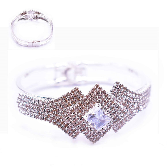 SILVER BANGLE DIAMOND SHAPE CLEAR STONES ( 12475 S )