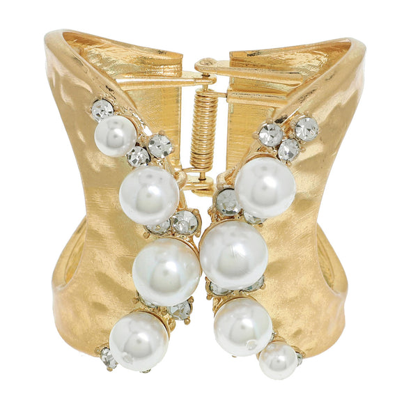 GOLD BANGLE CREAM PEARLS CLEAR STONES ( 12658 G )