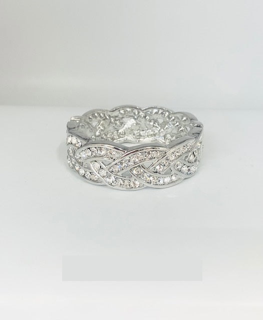 SILVER BANGLE CLEAR STONES ( 652 3CL )