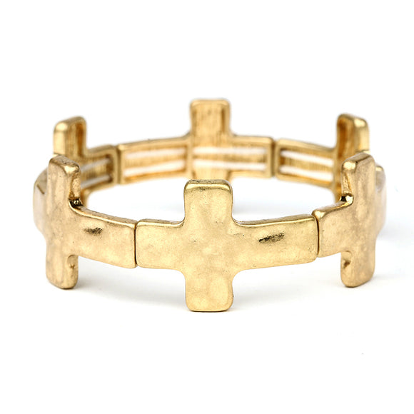 WORN GOLD CROSS STRETCH BRACELET ( 0459 WG )