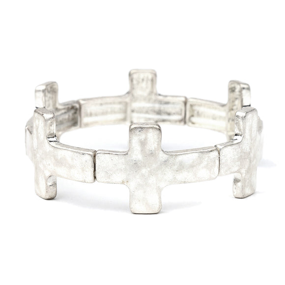 WORN SILVER CROSS STRETCH BRACELET ( 0459 WS )