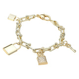 14K GOLD PLATED LOCK CHARM BRACELET CZ STONES ( 1018 BG )