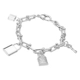 SILVER LOCK CHARM BRACELET CZ STONES ( 1018 BX )