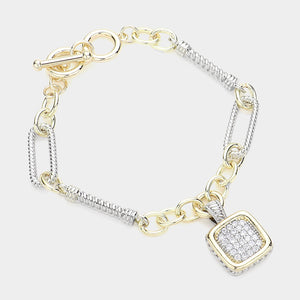 14K GOLD PLATED BRACELET CLEAR CZ STONES ( 9154 BK )