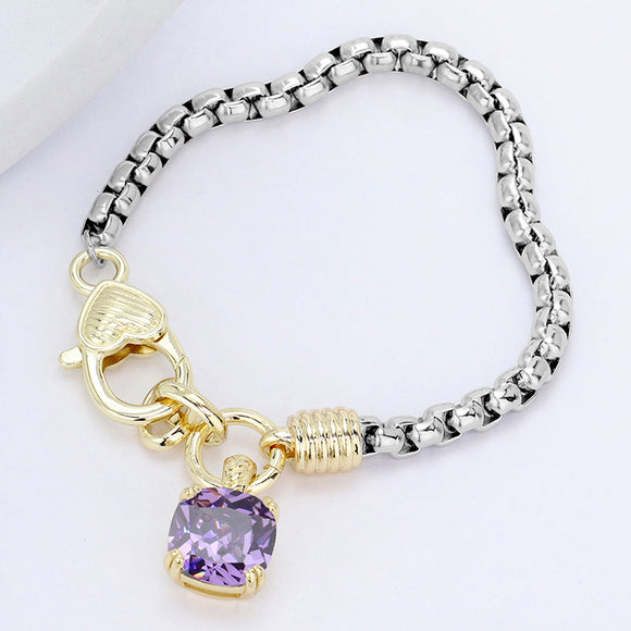 SILVER GOLD BRACELET STONE CHARM ( 9647 BKA )