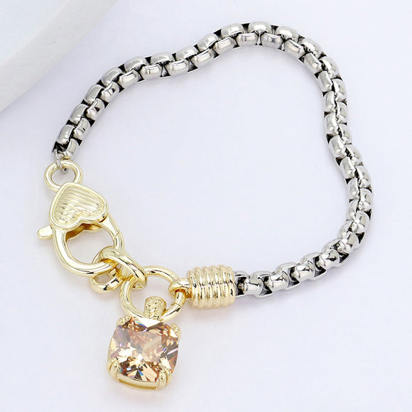 SILVER GOLD BRACELET STONE CHARM ( 9647 BKCH )