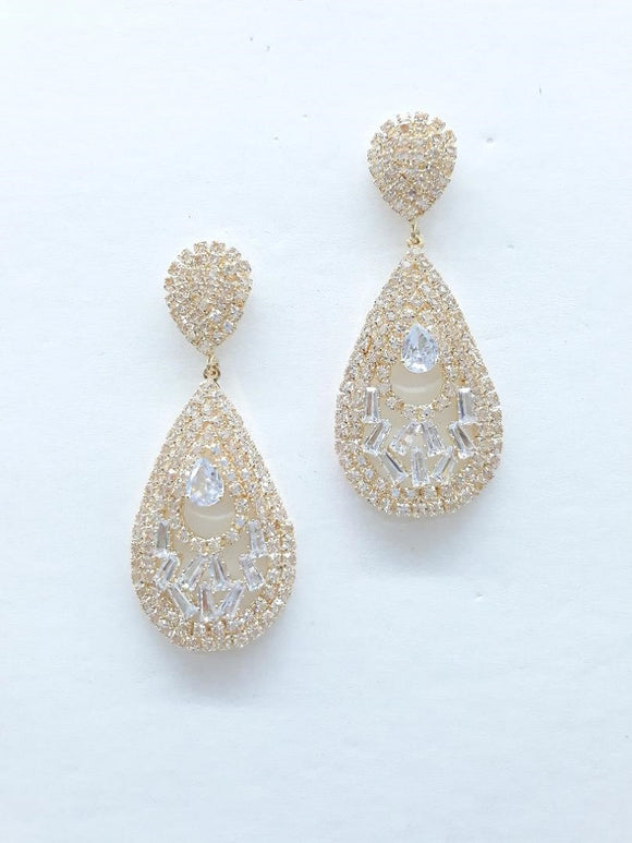 Gold Earrings Clear Stones ( 0056 GPCL )