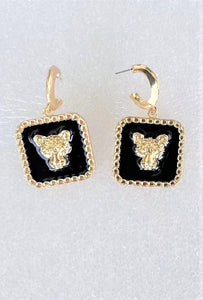 Gold Black Animal Earrings ( 1210 GPBK )