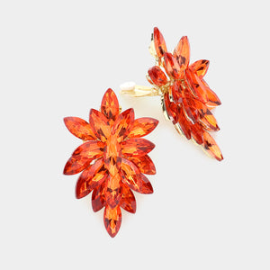 2.25" ORANGE Stone Pointy Clip On Earrings Gold Accents ( 1617 ORG )