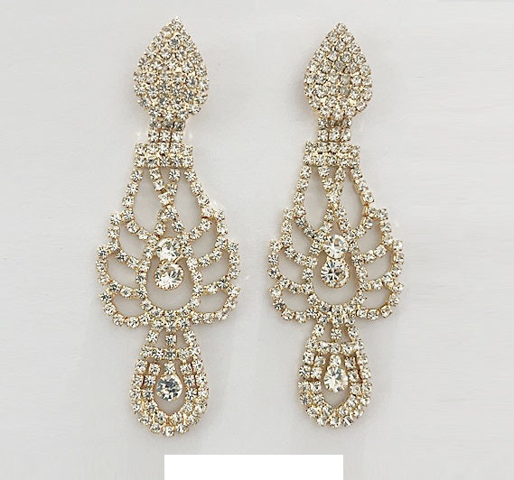 GOLD DANGLING EARRINGS CLEAR STONES ( 2007 GPCL )