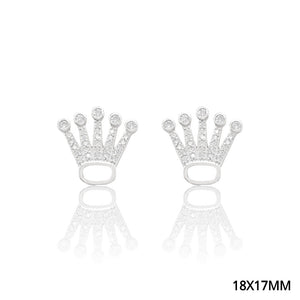 WHITE GOLD DIPPED CROWN CZ EARRINGS ( 5148 RH )