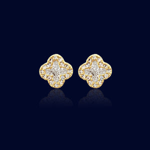 QUATREFOIL CZ HALO STUD EARRINGS ( 5205 G )