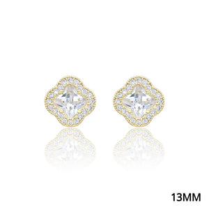 GOLD DIPPED QUATREFOIL CZ HALO EARRINGS ( 5206 G )