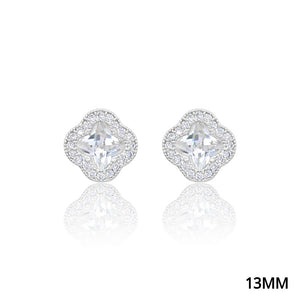 WHITE GOLD DIPPED QUATREFOIL CZ HALO EARRINGS ( 5206 RH )