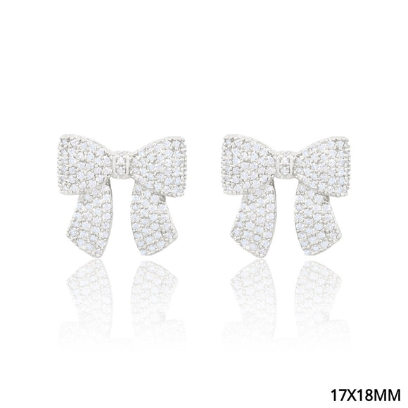 SILVER CZ RIBBON STUD EARRINGS ( 5235 RH )