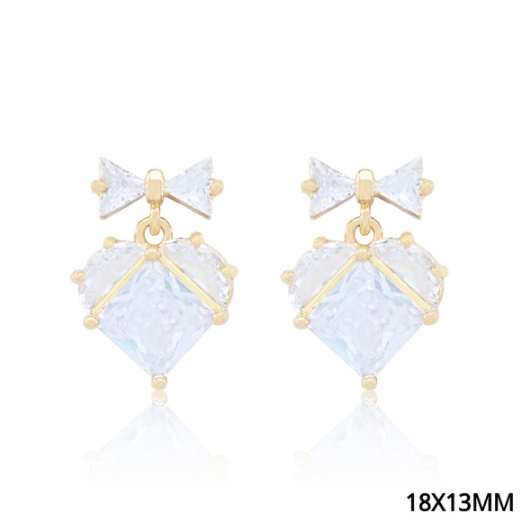 RIBBON HEART CZ EARRINGS ( 5247 G )