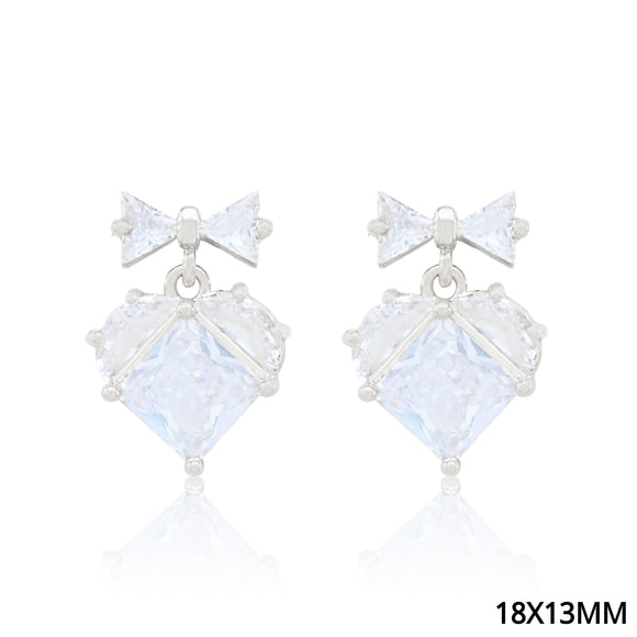 RIBBON HEART CZ EARRINGS ( 5247 RH )