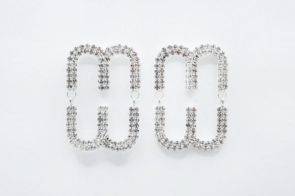 SILVER ROUND EARRINGS CLEAR STONES ( 5251 RH )