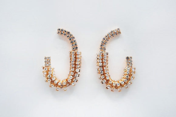 GOLD HOOP EARRINGS CLEAR STONES ( 5253 GD )