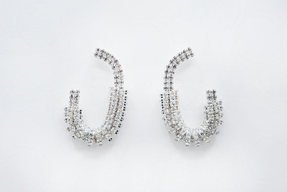 SILVER HOOP EARRINGS CLEAR STONES ( 5253 RH )