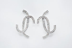 SILVER X SHAPE EARRINGS CLEAR STONES ( 5258 RH )