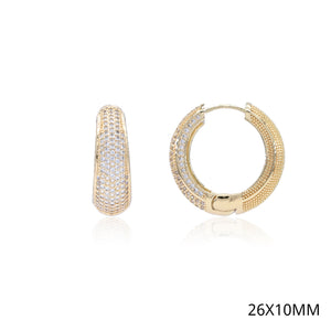 PAVE HOOP EARRINGS CLEAR CZ STONES ( 5293 G )