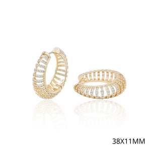 PAVE HOOP EARRINGS CLEAR CZ STONES ( 5296 G )