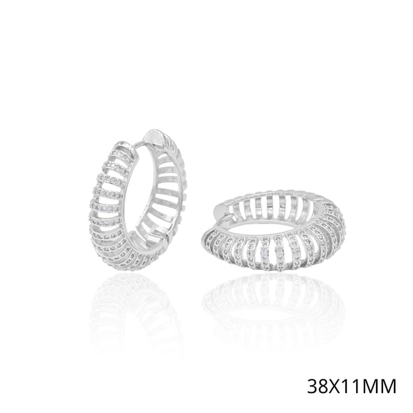 PAVE HOOP EARRINGS CLEAR CZ STONES ( 5296 RH )