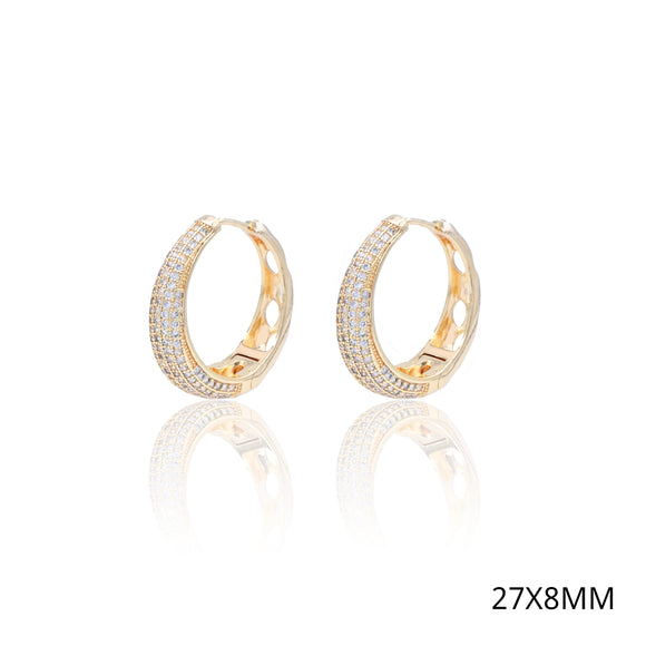 PAVE HOOP EARRINGS CLEAR CZ STONES ( 5309 G )