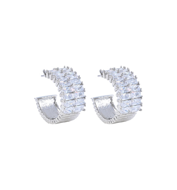 WHITE GOLD DIPPED BRASS CZ STONE EARRINGS ( 5412 RH )