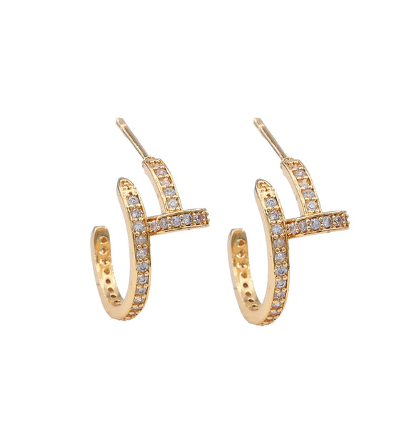 GOLD DIPPED HOOP EARRINGS CLEAR CZ STONES ( 5427 G )