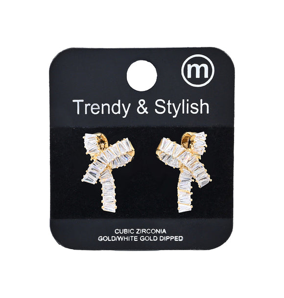 GOLD DIPPED BOW POST EARRINGS CZ STONES ( 5474 G )