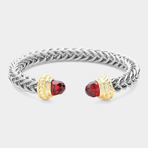 SILVER GOLD CUFF BANGLE RED STONES ( 8889 BKG )