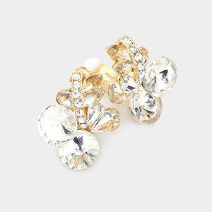 GOLD CLIP ON EARRINGS CLEAR STONES ( 8067 GCL )