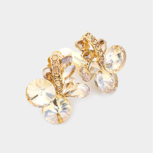 GOLD CLIP ON EARRINGS TOPAZ STONES ( 8067 GTOP )