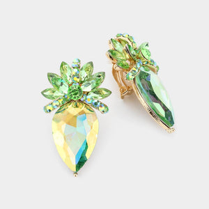 GOLD CLIP ON EARRINGS GREEN STONES ( 8075 GR )