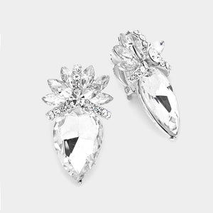 SILVER CLIP ON EARRINGS CLEAR STONES ( 8075 CL )