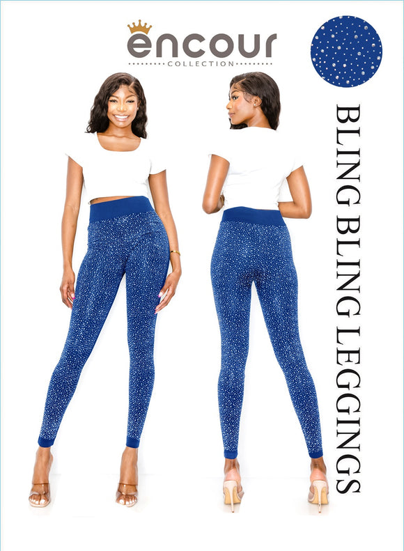 ROYAL BLUE LEGGINGS CLEAR STONES PLUS SIZE ( 0273 RBP )