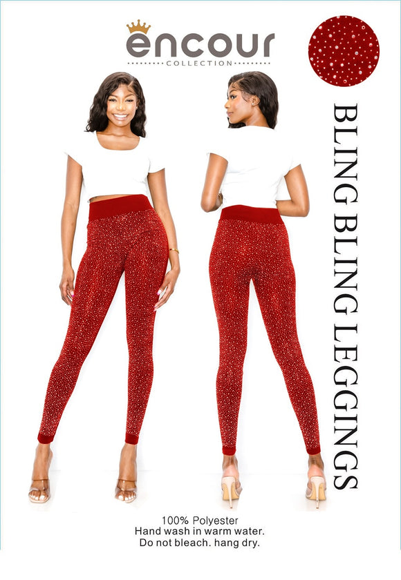 RED LEGGINGS CLEAR STONES PLUS SIZE ( 0273 PRD )