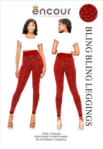 RED LEGGINGS CLEAR STONES QUEEN SIZE ( 0273 XPRD )