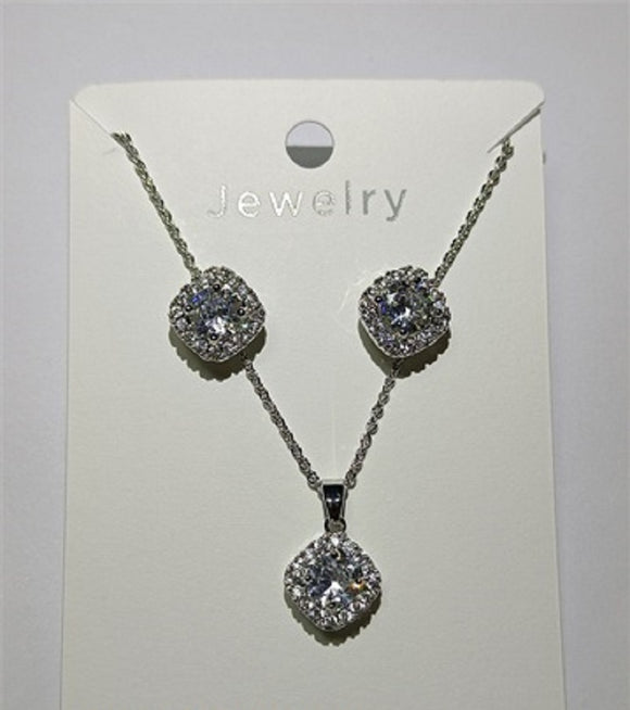 SILVER NECKLACE SET CLEAR CZ STONES ( 025 3CL )