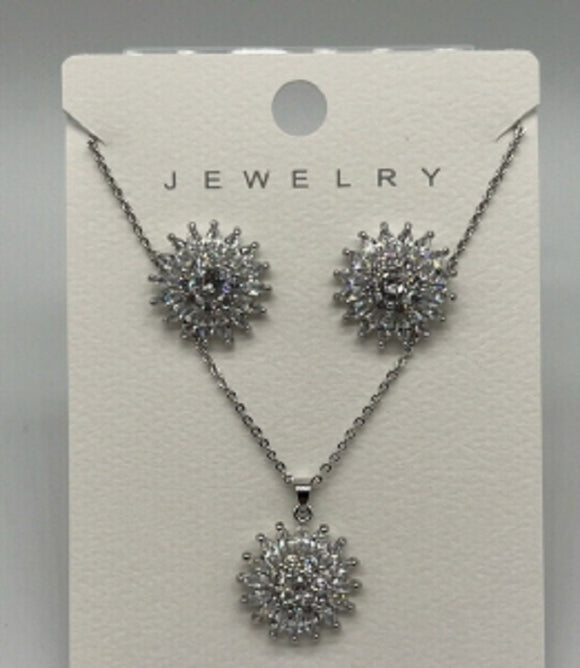 SILVER NECKLACE SET CLEAR CZ STONES ( 043 3CL )