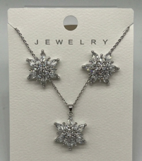 SILVER NECKLACE SET CLEAR CZ STONES ( 047 3CL )